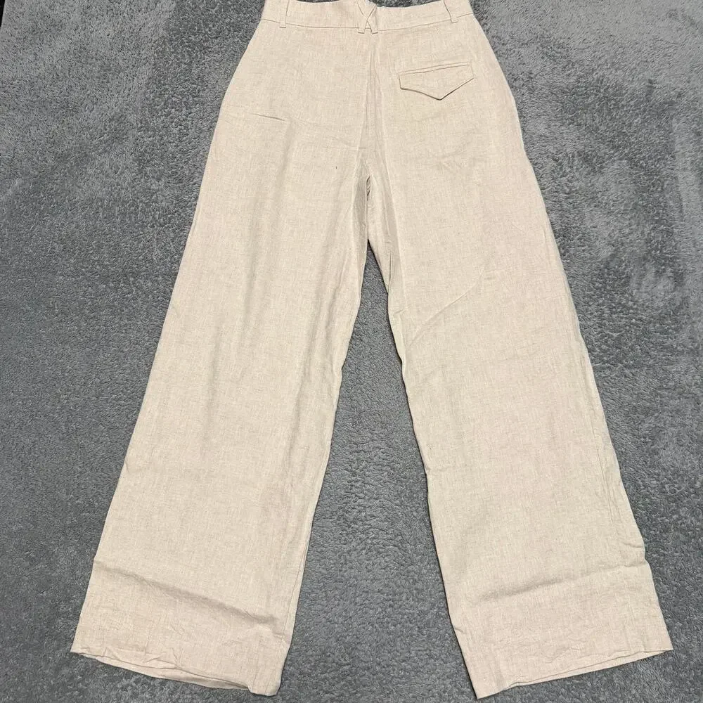 Banana Republic Wide Leg Pants Womens 6 Petite Cream Linen Blend High Rise